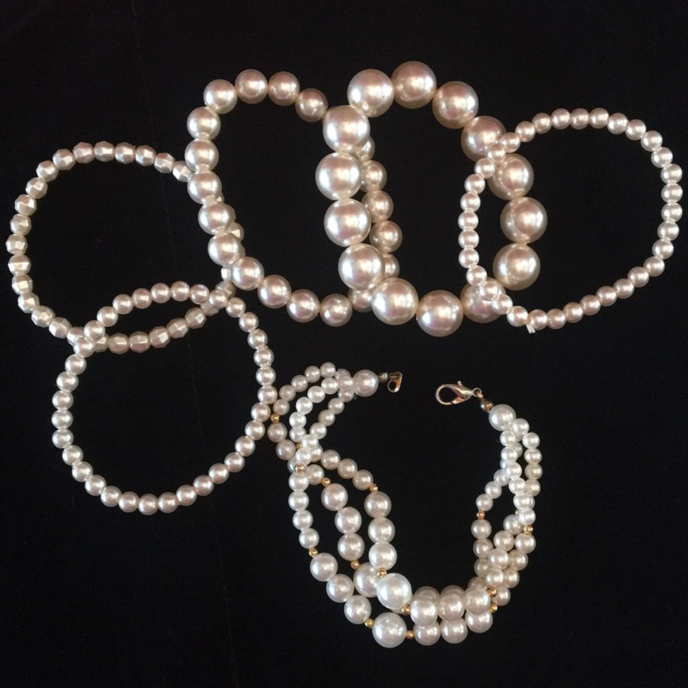 6 Faux Pearl Bracelets